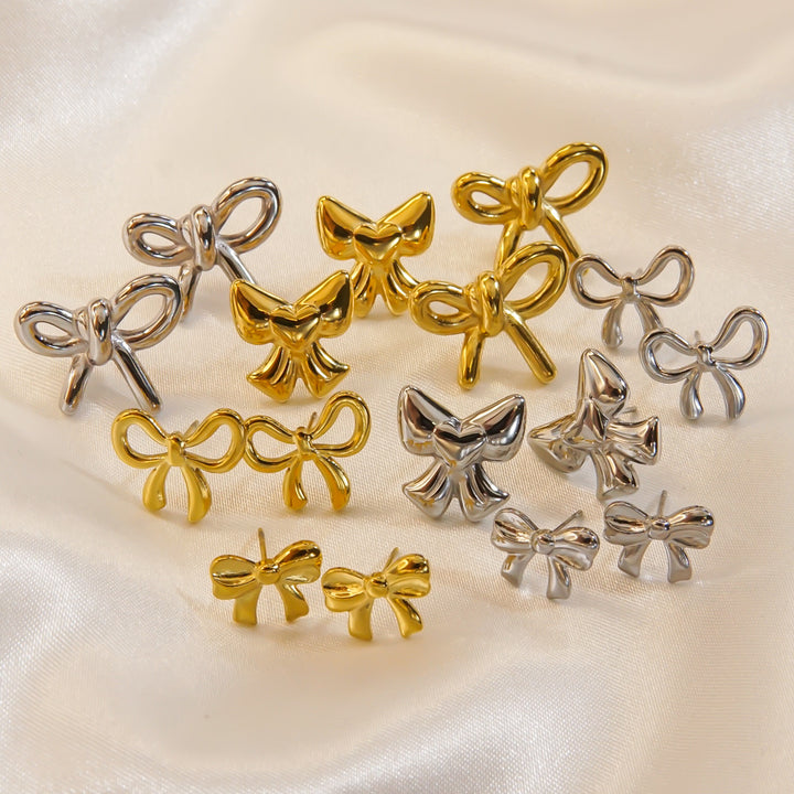 Bow Stainless Steel 14K Gold Earrings Necklace – Jewelry Gift Ideas — 1