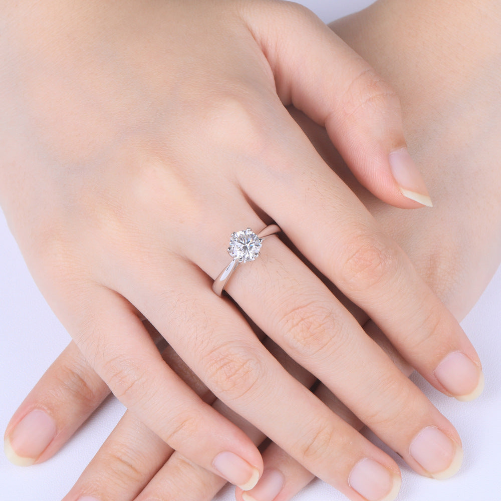 Women's Sterling Silver Ring Inlaid One Carat – Gifts for Her — 1