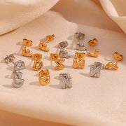 Titanium Steel Earrings 18K Gold Mini Alphabet Letter – Gifts for Her — 1