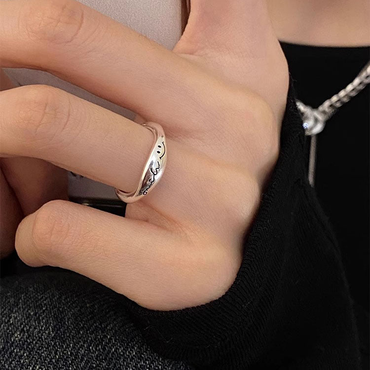 S925 Sterling Silver Smile Letters Ring Women – Gifts for Her — 1