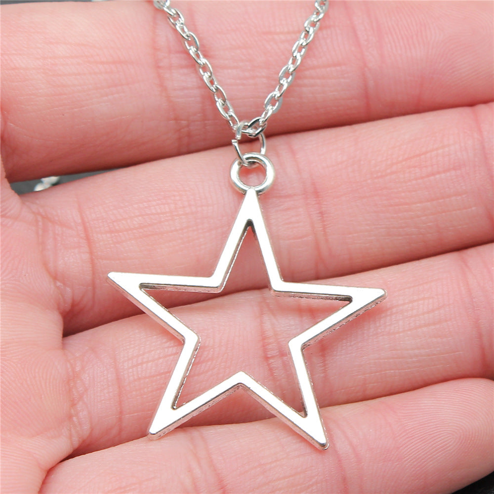 Silver Hollowed Out Pentagram Pendant Cross Chain – Jewelry Gift Ideas — 1