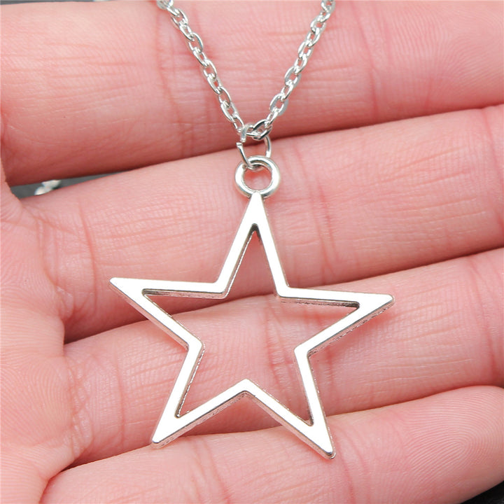 Silver Hollowed Out Pentagram Pendant Cross Chain – Jewelry Gift Ideas — 1