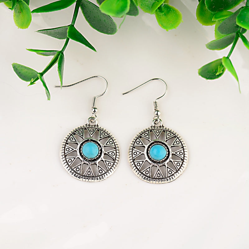 Round Turquoise Alloy Earrings – Birthday Gifts — 1