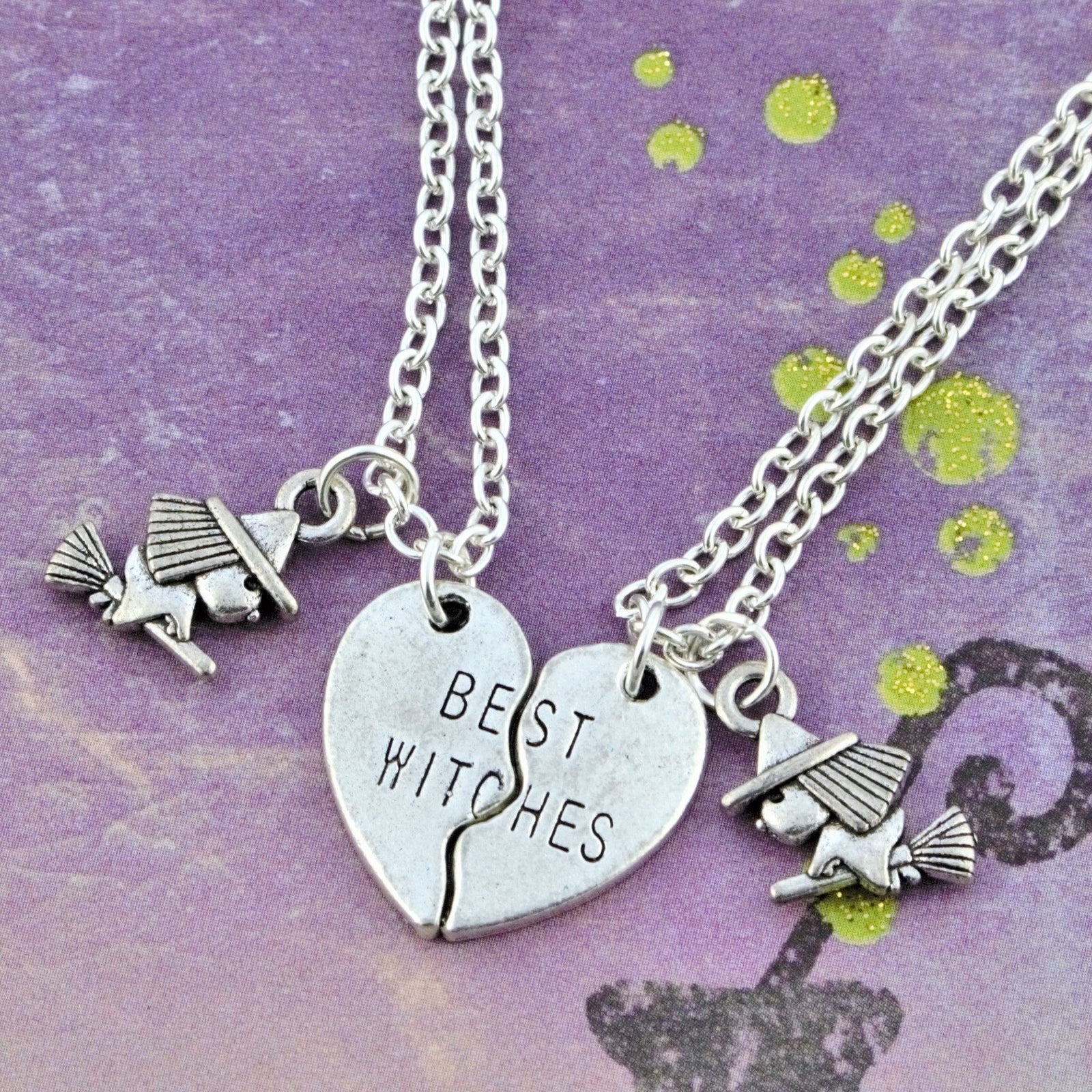 Witch Riding a Broom Heart-shaped Necklace – Jewelry Gift Ideas — 1