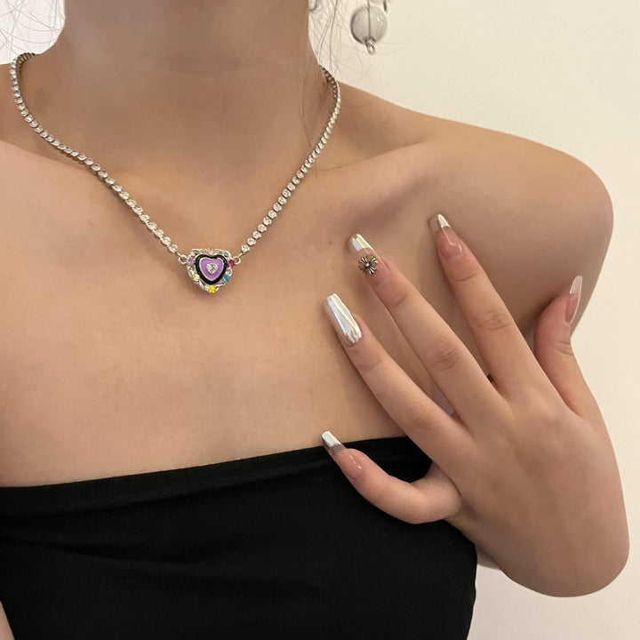 Heart Zircon Necklace Light Luxury Purple Color – Jewelry Gift Ideas — 1