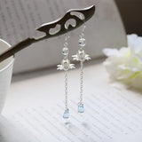 Women's Lotus Water Drop Fringe Earrings – Gifts for Her — 3