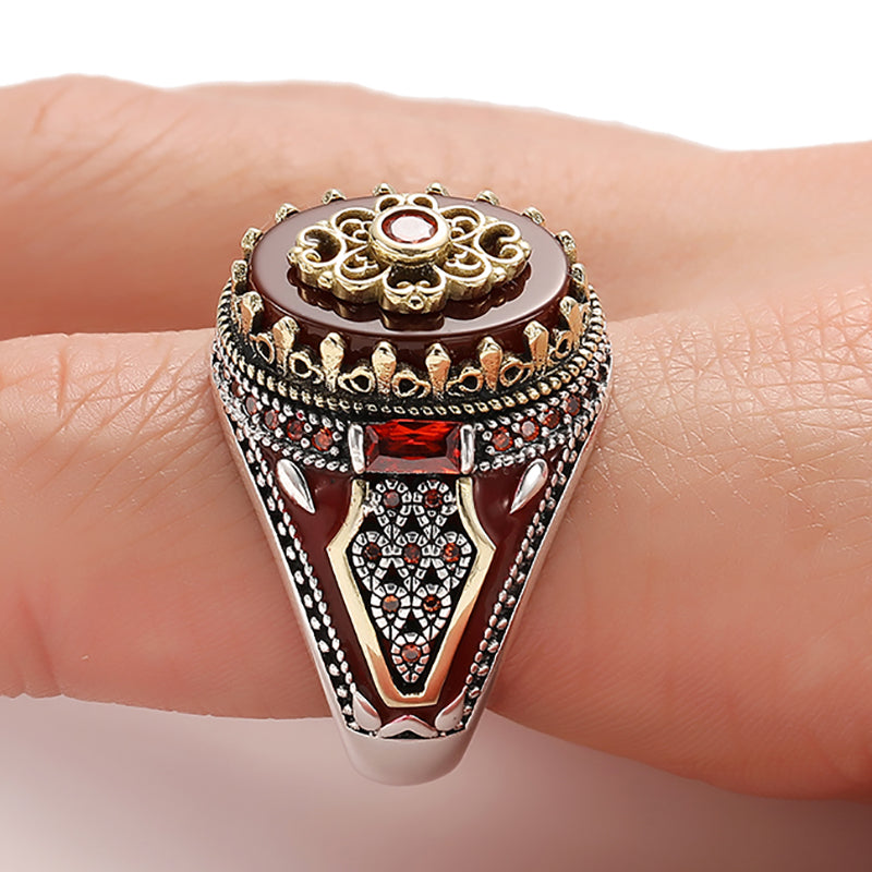 Vintage Two Tone Men's Red Onyx Ring – Gifts for Him — 1
