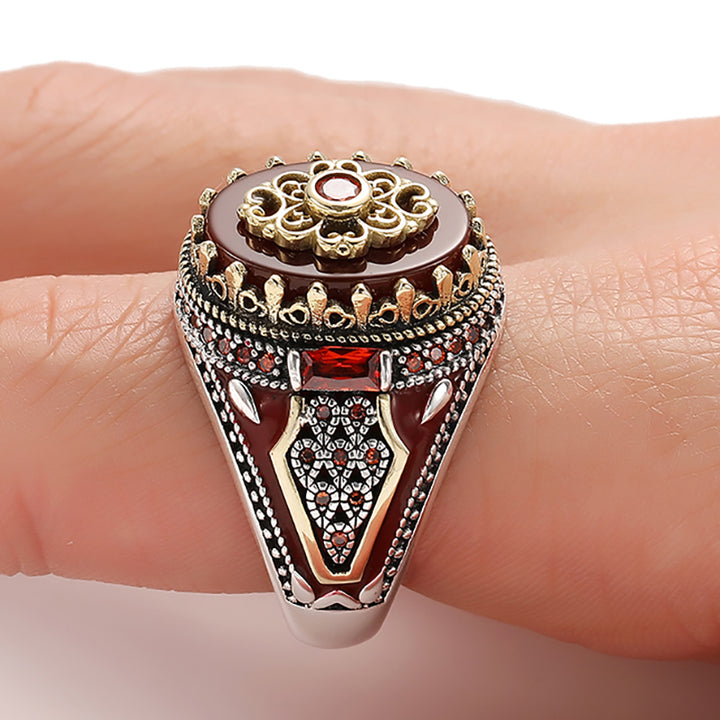 Vintage Two Tone Men's Red Onyx Ring – Gifts for Him — 1