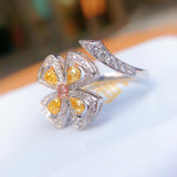 Yellow Diamond Four-leaf Clover Crystal Female Ring – Gifts for Her — 3