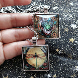 Time Gemstone Dragonfly Owl Square Glass Pendant – Jewelry Gift Ideas — 5