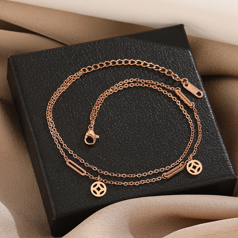 Women's Double Layer Simple Titanium Steel Feet Chain – Gifts for Her — 1
