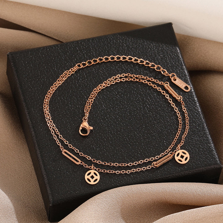 Women's Double Layer Simple Titanium Steel Feet Chain – Gifts for Her — 1