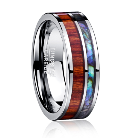 8MM Wide Polished Tungsten Carbide Ring Inlay Wood – Stylish Gifts — 1