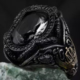 Snakelike Winding Black Flat Gemstone Ring Men's – Gifts for Him — 16