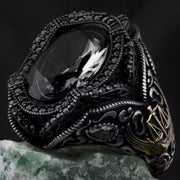 Snakelike Winding Black Flat Gemstone Ring Men's – Gifts for Him — 16