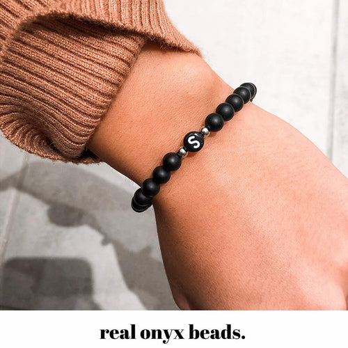 6MM Natural Frosted Agate Letter Bracelet – Jewelry Gift Ideas — 1