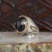 Snakelike Winding Black Flat Gemstone Ring Men's – Gifts for Him — 7