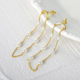 Sterling Silver Curved Tassel Pearl Chain Earrings – Birthday Gifts — 5