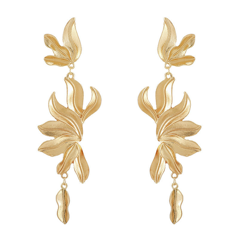 Golden Leaf Flower Butterfly Earrings Personality – Stylish Gifts — 1