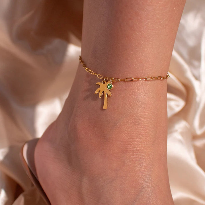 Palm Tree Birthstone Anklet Paperclip Chain – Jewelry Gift Ideas — 1