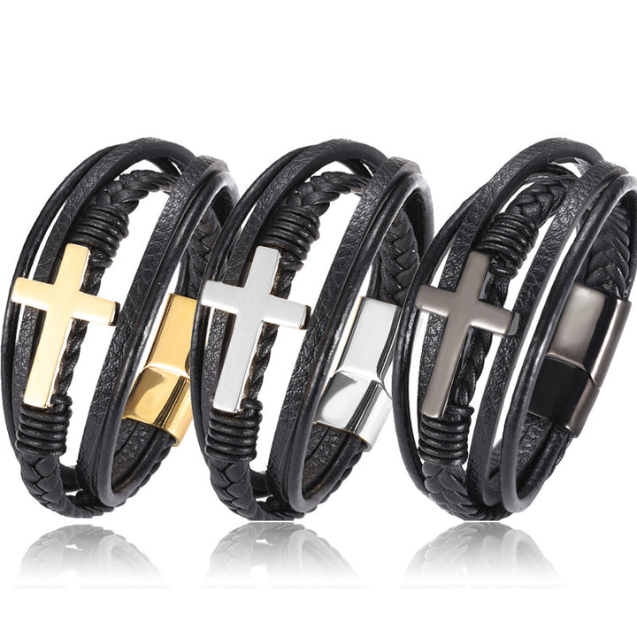 Multi-layer Braided Stainless Steel Cross Men's – Jewelry Gift Ideas — 1
