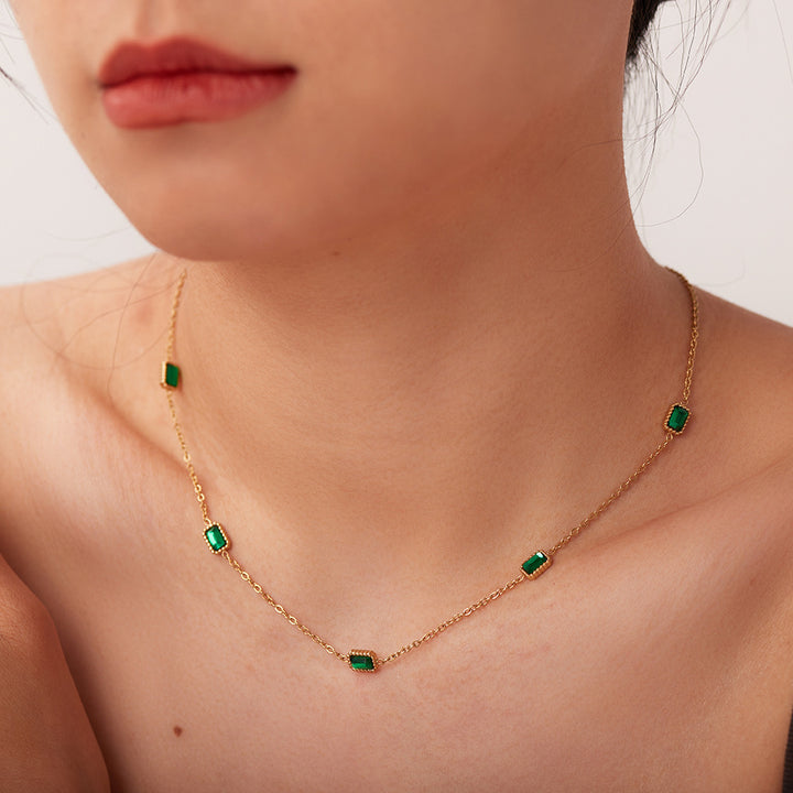Multiple Square Green Zircon Pendant Necklace – Jewelry Gift Ideas — 1