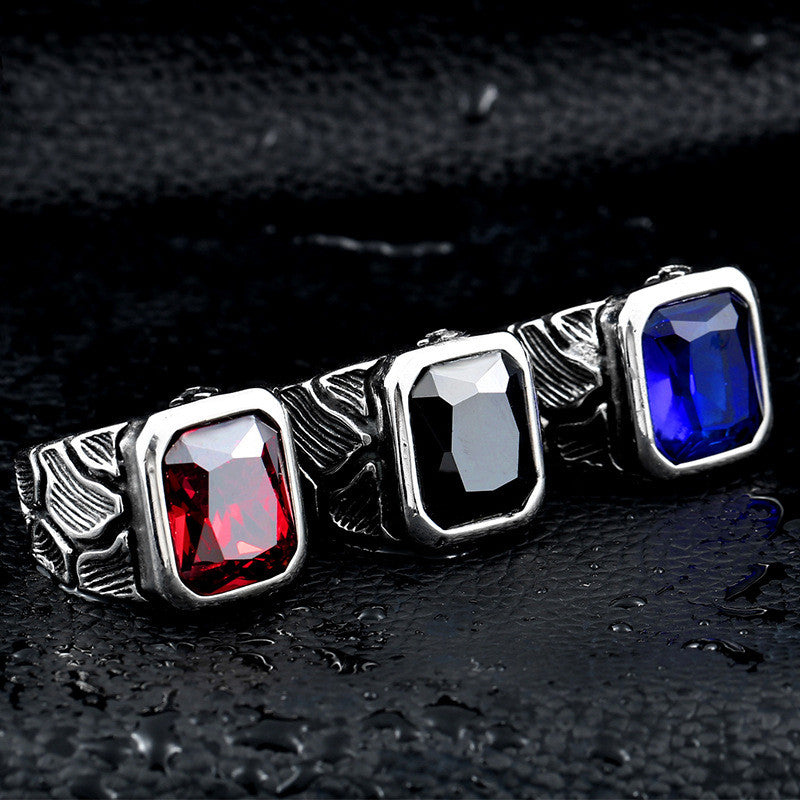 Vintage Stainless Steel Ring With Gemstones, Men's – Stylish Gifts — 1