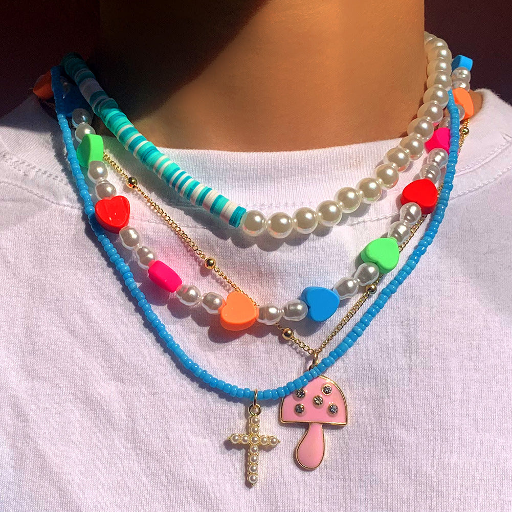 Mushroom Cross Pendant Multilayer Necklace – Jewelry Gift Ideas — 1