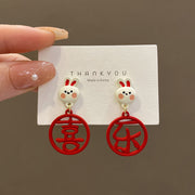 Zodiac Year Paper-cut Red Rabbit Earrings Female – Gifts for Her — 6