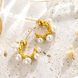 Stainless Steel C- Shaped Pearl Stud Earrings – Unique Gift Ideas — 2