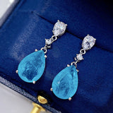 Synthetic Paraiba Silver Stud Earrings Water Drops – Everyday Gifts — 5