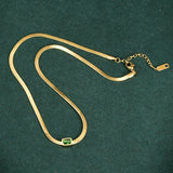 Square Green Crystal Flat Snake Bone Necklace – Jewelry Gift Ideas — 4