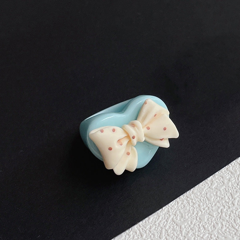 Cute Acrylic Dot Bow-knot Charm Heart Ring – Jewelry Gift Ideas — 1