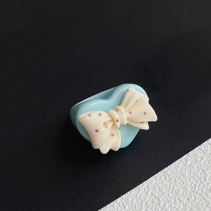Cute Acrylic Dot Bow-knot Charm Heart Ring – Jewelry Gift Ideas — 1
