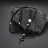 Volcanic Rock Haematite Cross Necklace – Jewelry Gift Ideas — 3