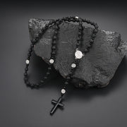Volcanic Rock Haematite Cross Necklace – Jewelry Gift Ideas — 3