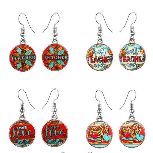 Boho Best Teacher Ever Glass Dome Earrings Stainless – Gifts for Her — 1