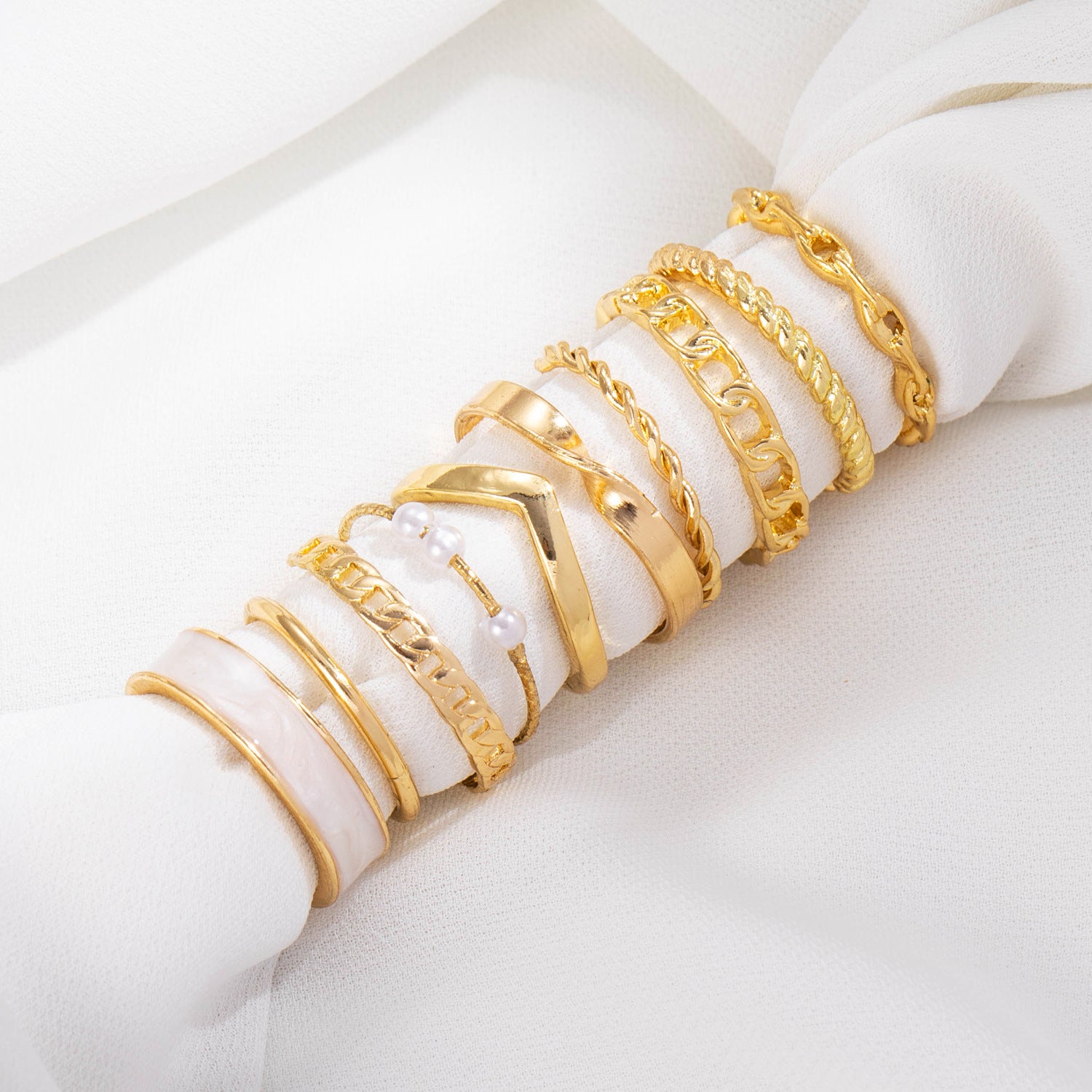 Pearl Geometric Drip Rings Set Of 10 Fashionable – Everyday Gifts — 1