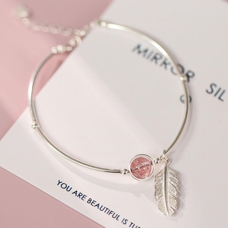 Strawberry Feather Pendant Bracelet – Jewelry Gift Ideas — 1