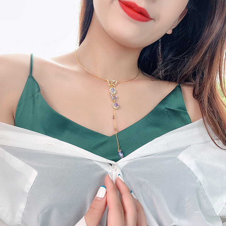 Purple Butterfly Tassel Necklace New Clavicle – Jewelry Gift Ideas — 1