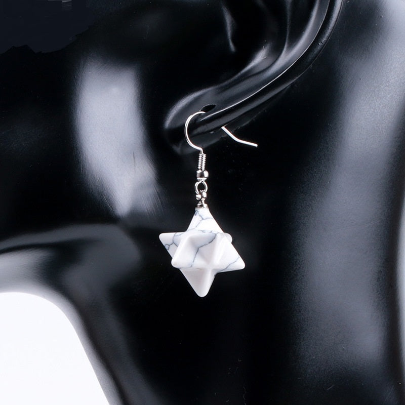 Natural Crystal Merkaba Star Carved Earrings – Stylish Gifts — 1