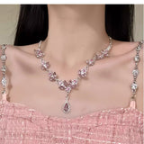 Pink Sparkling Rhinestone Waterdrop Necklace Chic – Jewelry Gift Ideas — 5