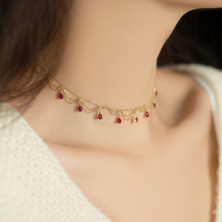 Gold-plated Lace Tassel Imitation Ruby Vintage – Jewelry Gift Ideas — 1
