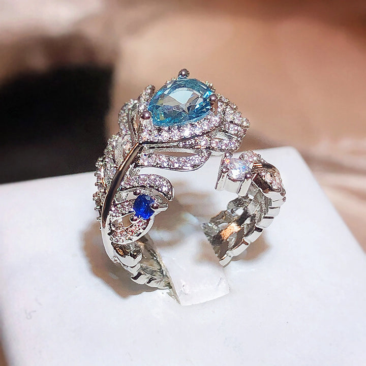 Blue Zircon Feather Ring Opening Adjustable – Holiday Gift Ideas — 1