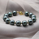Peacock Green Black Pearl Bead Coated Bracelet – Jewelry Gift Ideas — 1