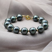 Peacock Green Black Pearl Bead Coated Bracelet – Jewelry Gift Ideas — 1