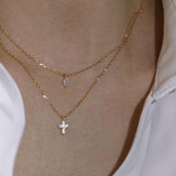 Womens Mini Cross Diamond Double Layer Necklace – Jewelry Gift Ideas — 1