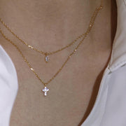 Womens Mini Cross Diamond Double Layer Necklace – Jewelry Gift Ideas — 1