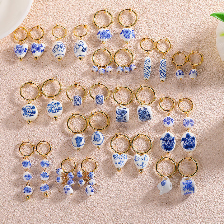 Vintage Hand Painted Blue And White Ceramic Beaded – Stylish Gifts — 1