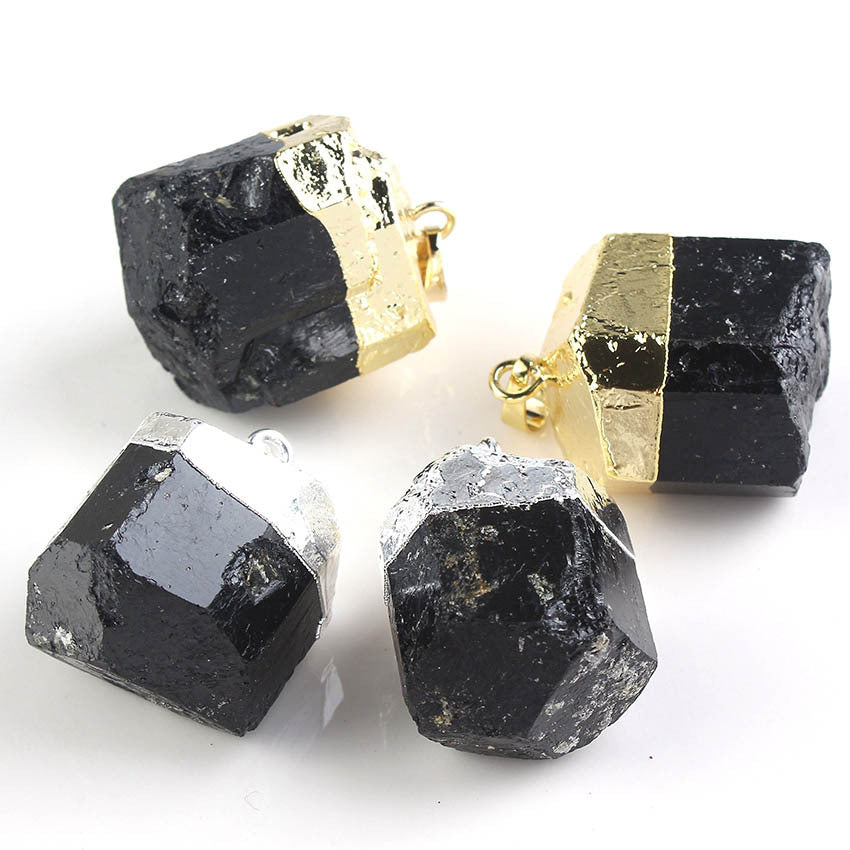 Natural Black Tourmaline Rough Unshaped Pendant – Jewelry Gift Ideas — 1